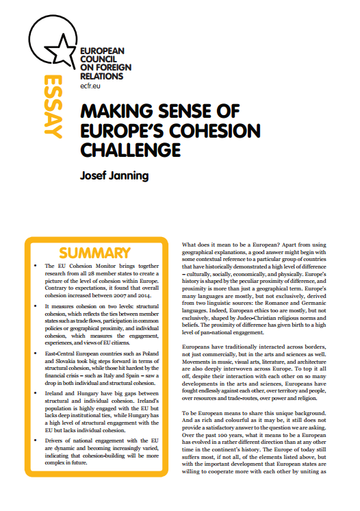 Cover: Making sense of Europe's cohesion challenge